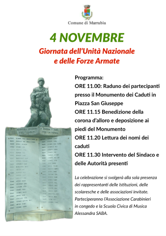 4 Novembre: Giornata dell’Unità Nazionale e delle Forze Armate.
